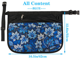 Close-up of the easy-snap buckle on the Bafelia blue leaves apron.