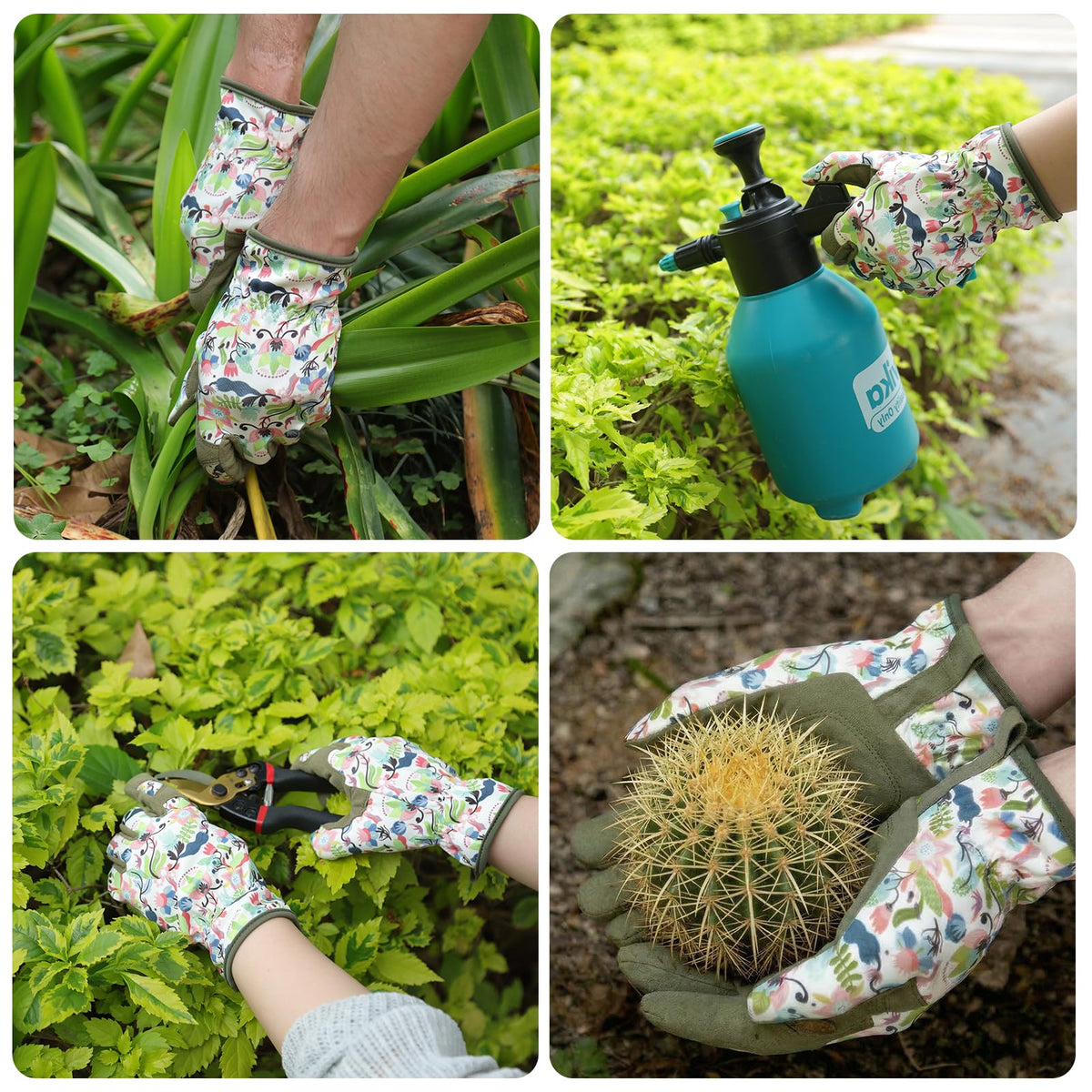 Baidast gloves feature a floral pattern on the back for style during gardening
