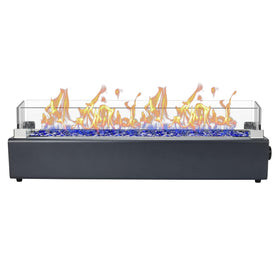 Baide Home 28-inch tabletop fire pit with wind shield on a patio
