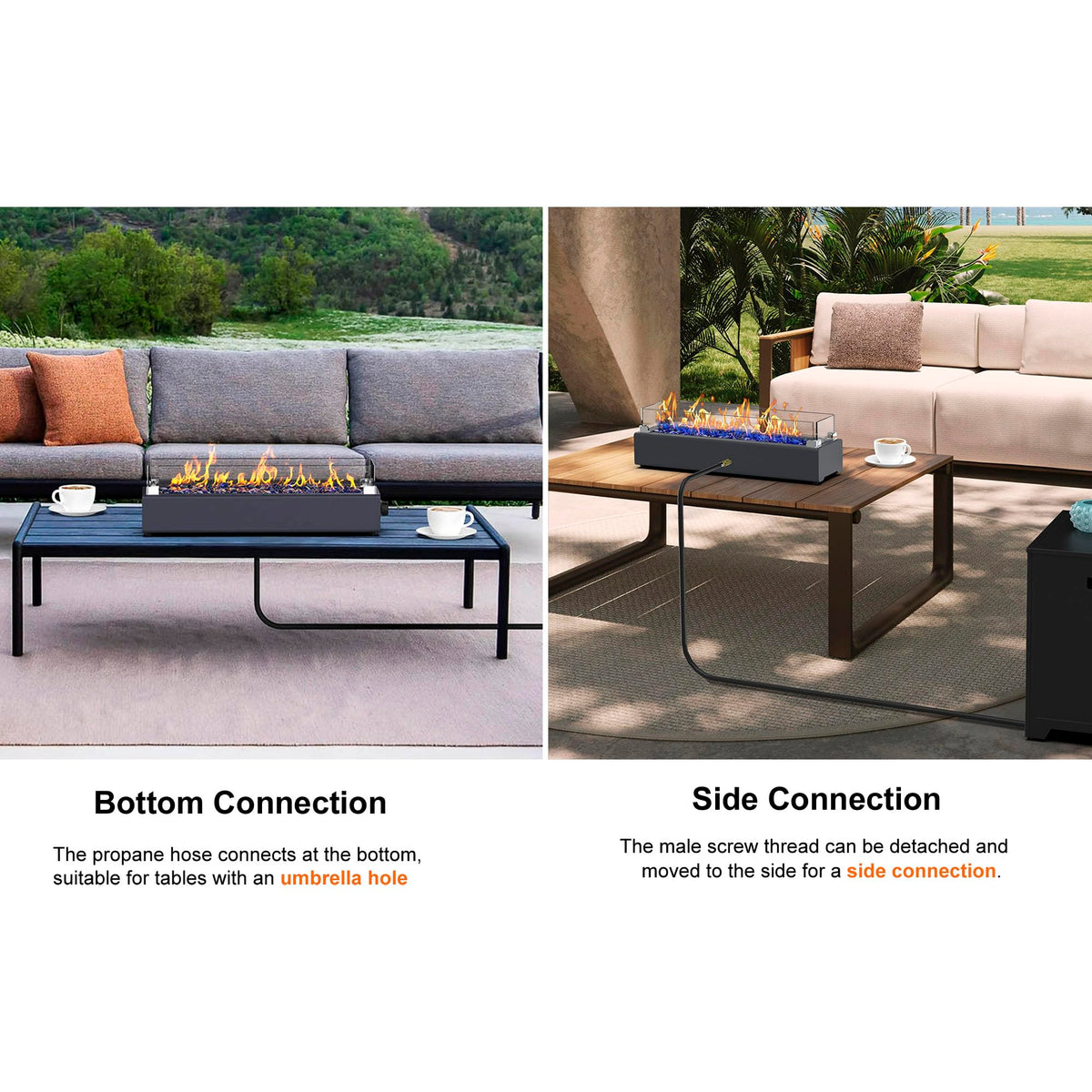 BAIDE HOME propane hose side connection for flexible tabletop placement