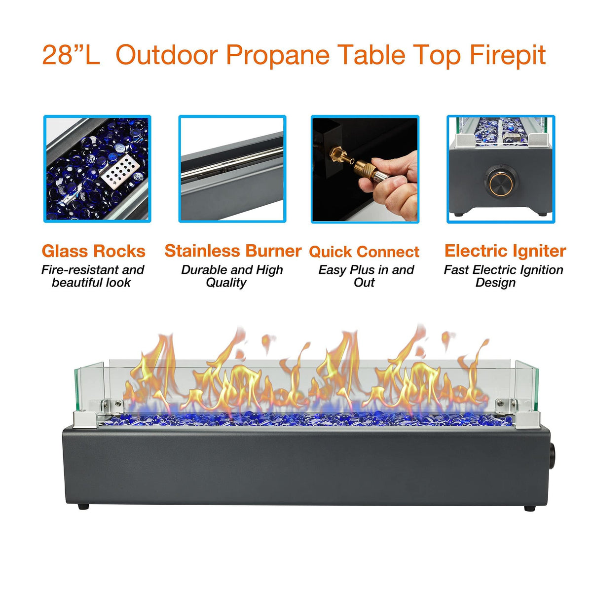 Baide Home fire pit rear regulator hose setup on table