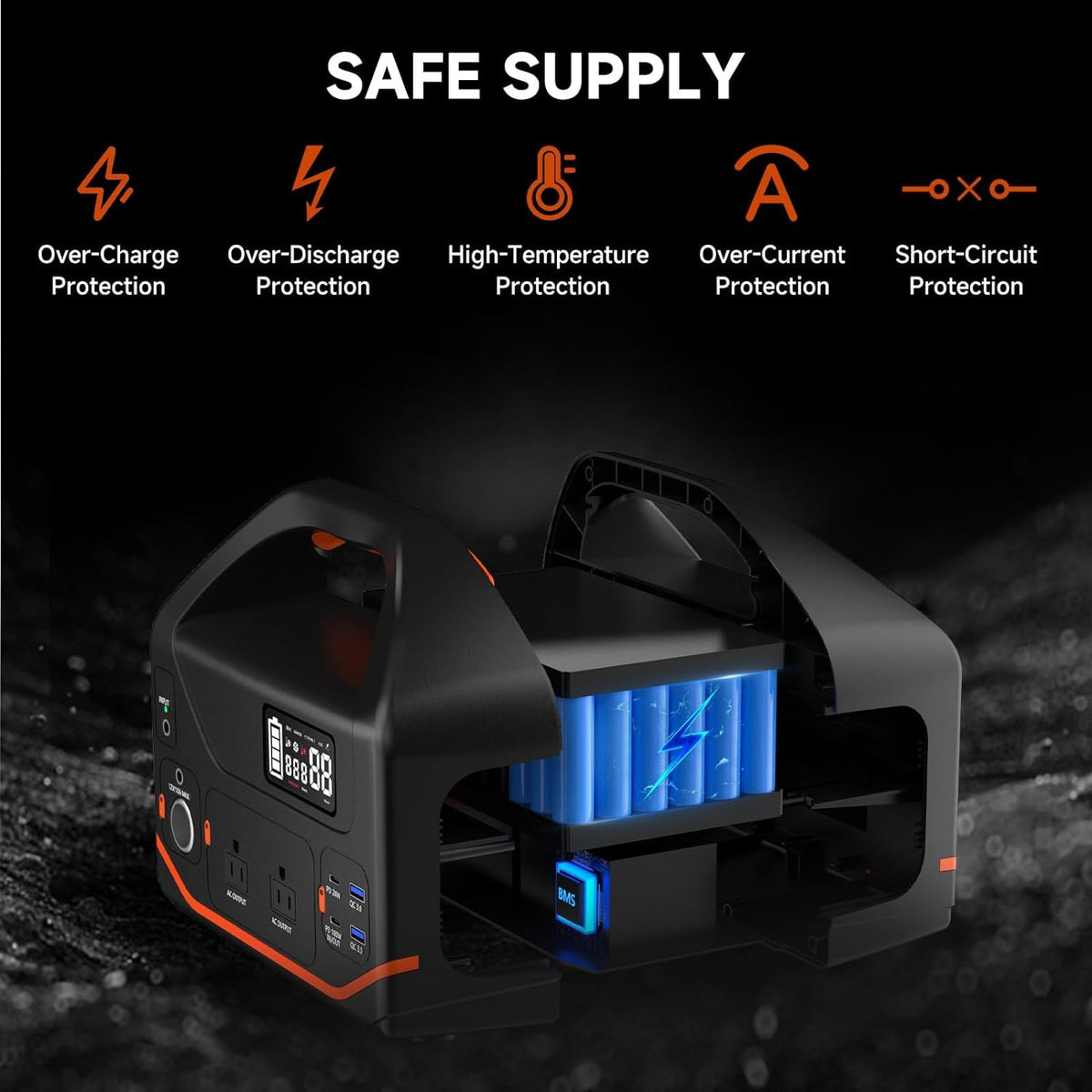 BMS protection and SOS LED for safe outdoor use.