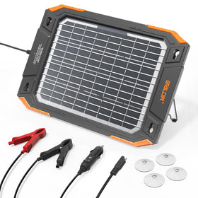 Baldr 13W solar charger — front view keeps a 12V battery ready on the go