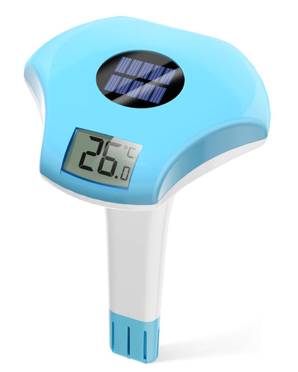 Baldr Floating Pool Thermometer in water for quick temperature readings.