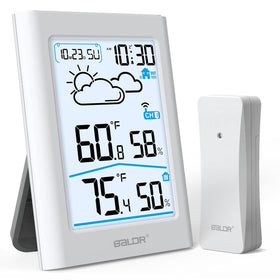 Baldr indoor outdoor thermometer front display shows current temperatures at a glance.