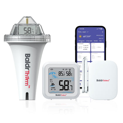 BaldrTherm pool thermometer showing 360° reading for quick checks