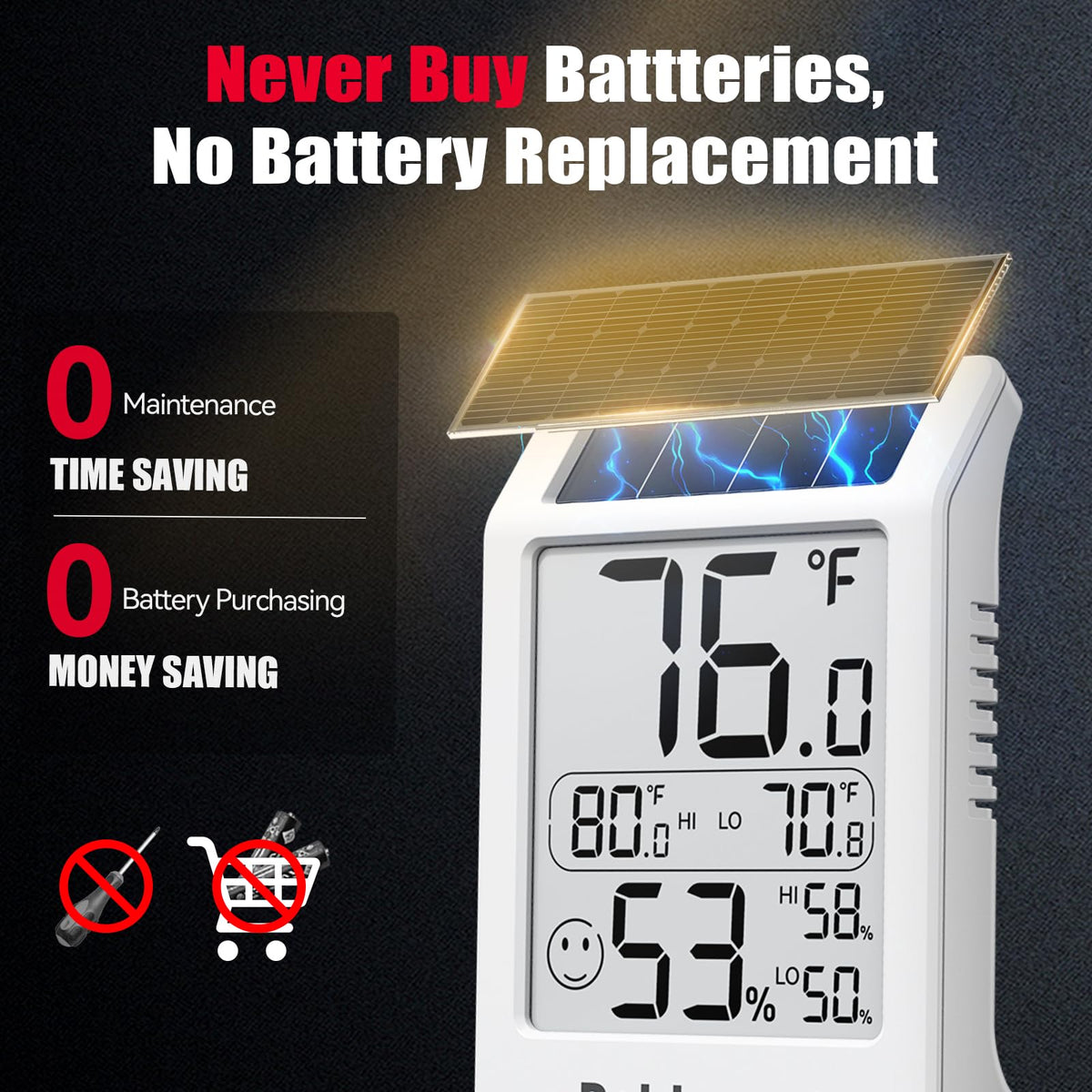 BaldrTherm indoor humidity meter max/min readings track daily changes.