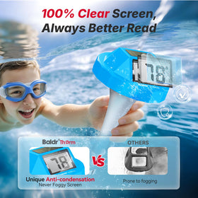BaldrTherm IPX7 fog-free pool thermometer withstands steam and splashes