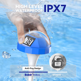BaldrTherm IPX7 waterproof thermometer ideal for pools and ponds.