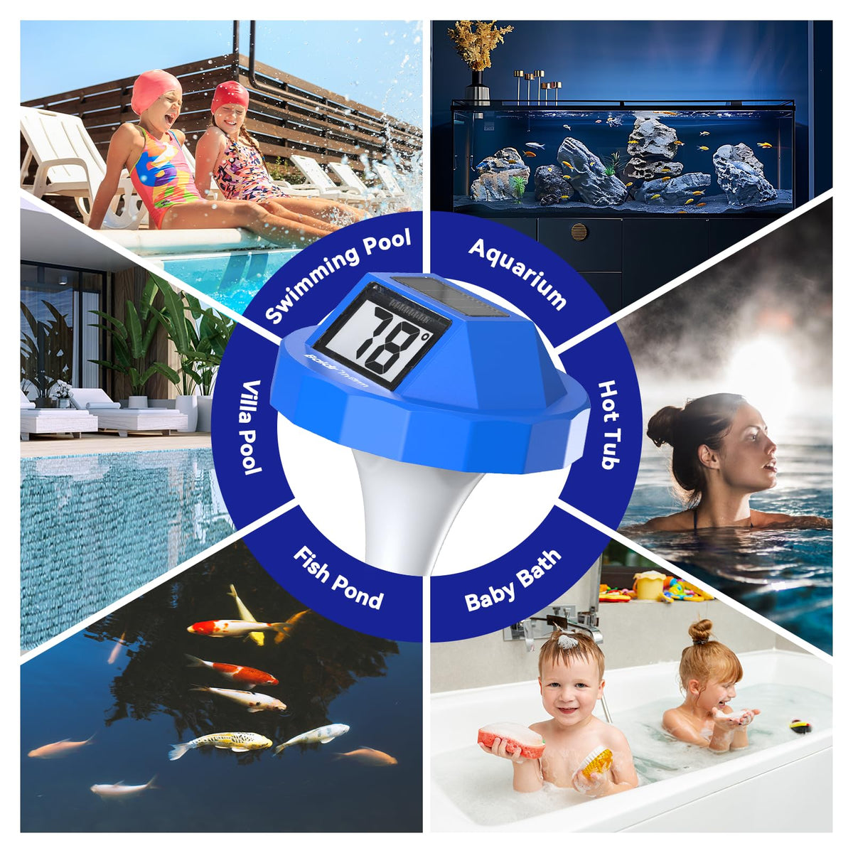 BaldrTherm pool thermometer with quick-read display for easy spa temperature checks.