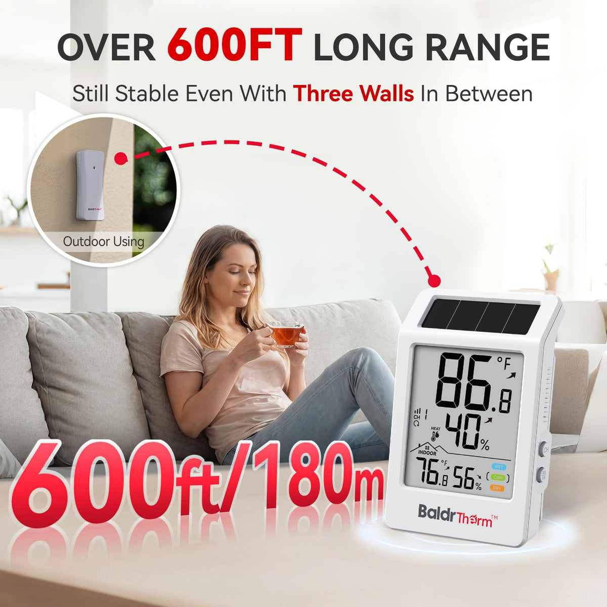 BaldrTherm wireless outdoor sensor provides reliable weather data from the yard to your main unit.