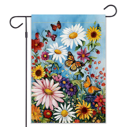 Balgardekor Daisy flag front side shows butterfly motif for curb appeal.