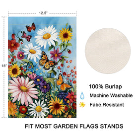 Balgardekor Daisy flag uses weather-resistant burlap for outdoor use.