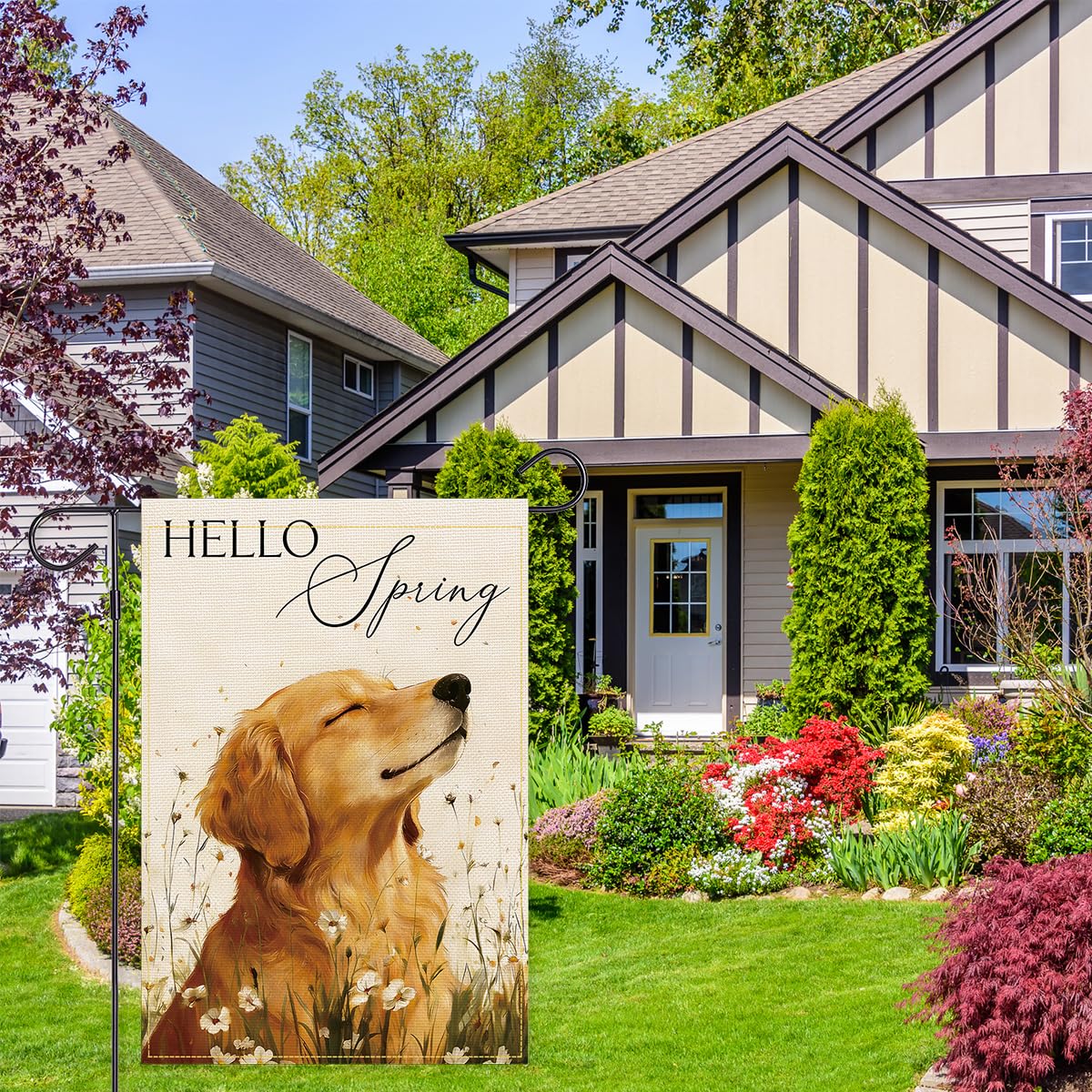 Balgardekor double-sided spring flag showcases vibrant floral dog design from both sides.