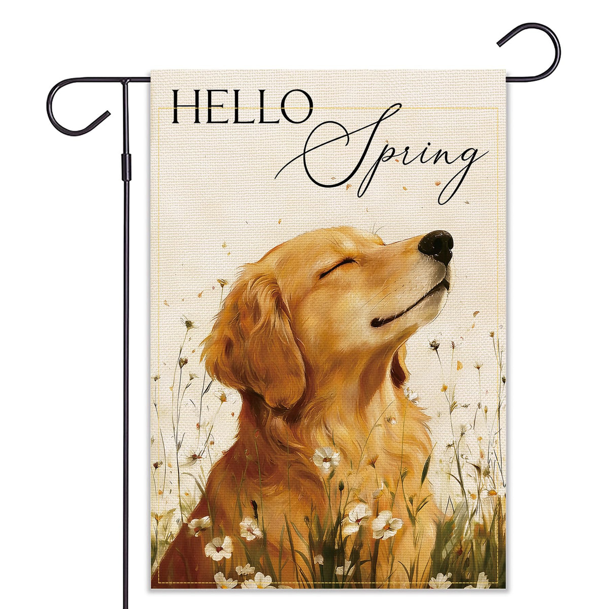 Balgardekor Hello Spring dog flag, double-sided, ideal for welcoming guests outdoors.