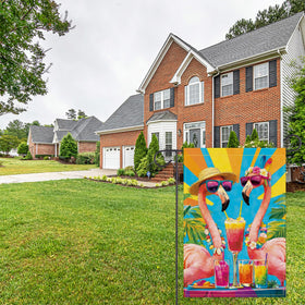 Balgardekor Summer Garden Flag Flamingo back view; double-sided charm for yards.