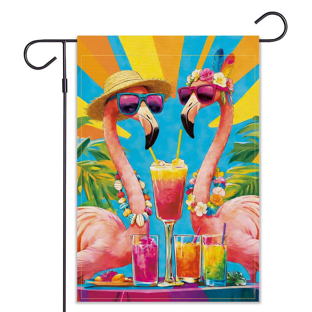 Balgardekor Summer Garden Flag Flamingo front view glowing in sun, ideal welcome decor.