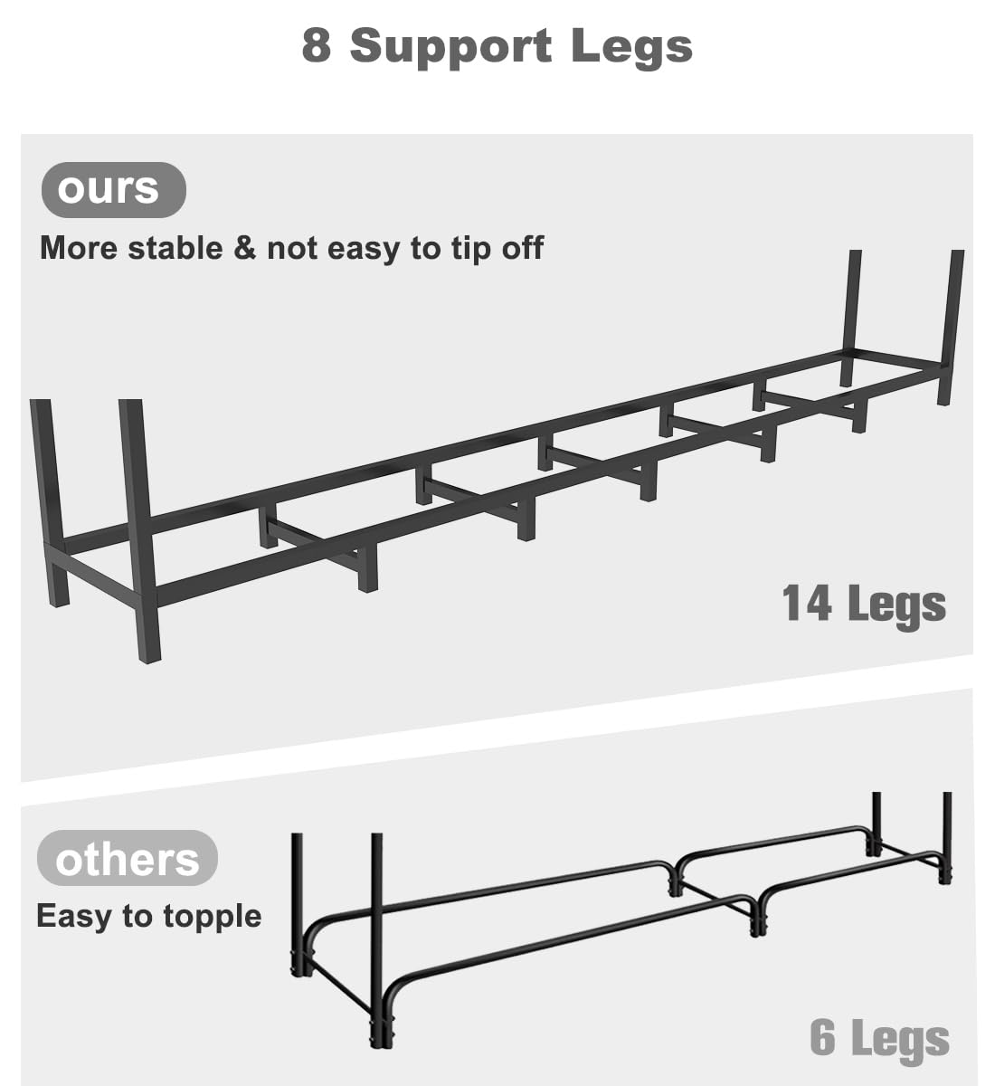 Balie Space adjustable-length log rack adapts to porches, backyards, and patios.