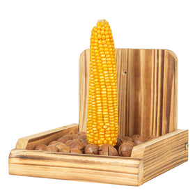 BalterFF Squirrel Feeder on wooden backyard design invites curious wildlife.