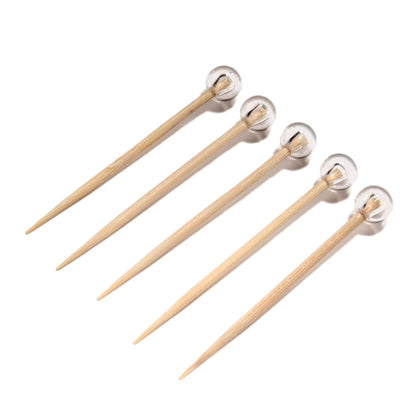 BambooMN decorative ball end picks with clear tops for elegant appetizers and drinks