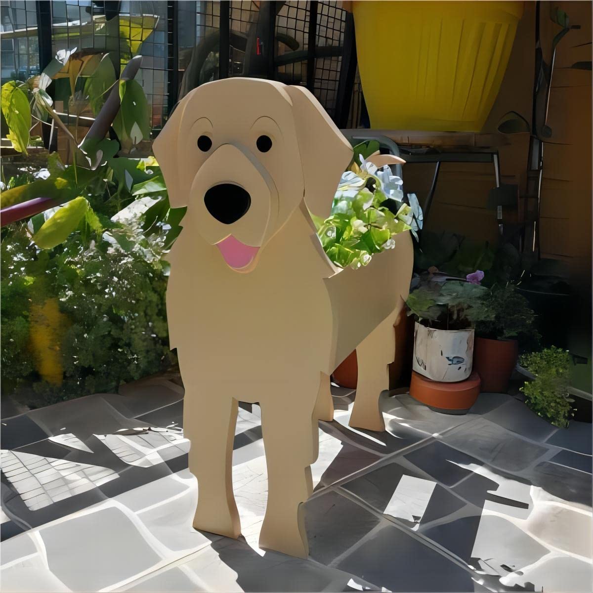 Bamboo's Grocery LoKii dog planter with plant inside for versatile indoor outdoor display.