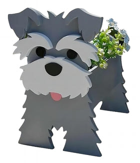 Bamboo's Grocery LoKii gray Schnauzer planter – top-down view reveals detachable assembly.