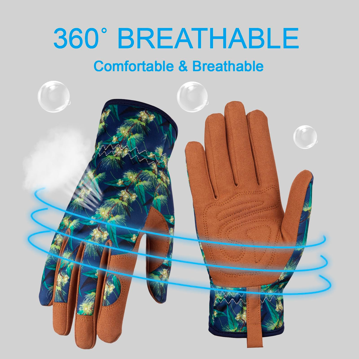 Bamllum gloves with breathable back show airflow to keep hands dry during weeding