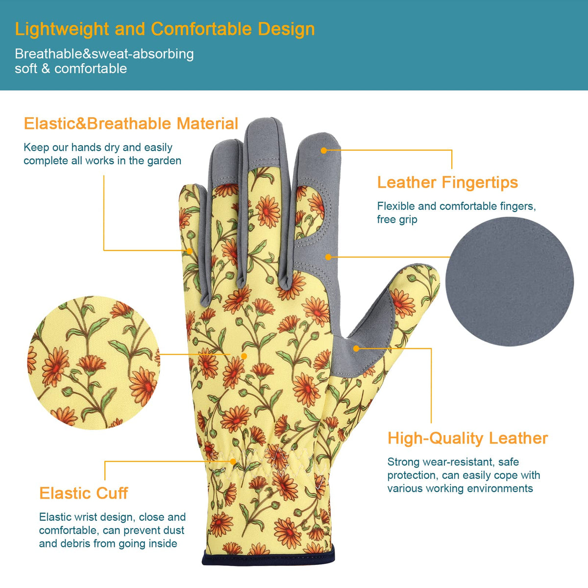 Bamllum gloves with back breathable fabric keeps hands dry during gardening tasks.