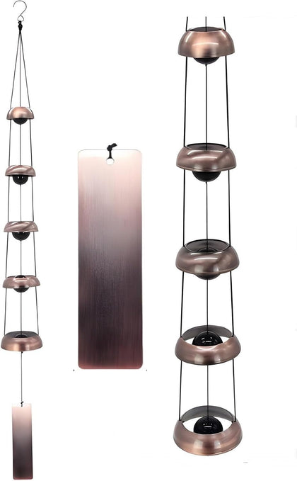BamOYObu copper temple wind chimes outdoors with five bells for calm ambience