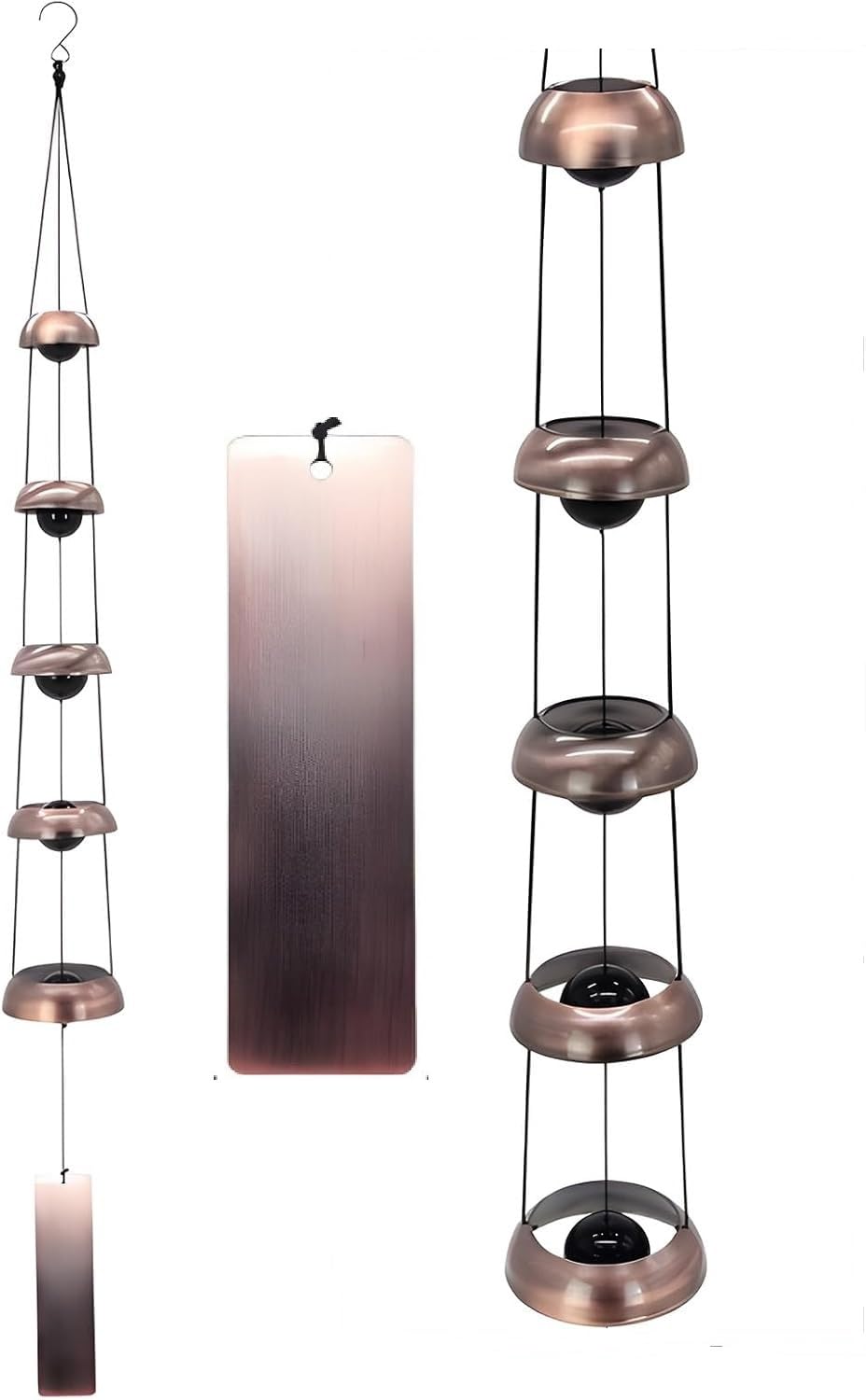 BamOYObu copper temple wind chimes outdoors with five bells for calm ambience