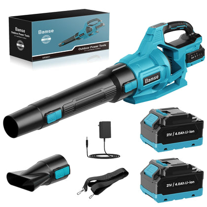 Bamse leaf blower cordless 21V blue in action for fast leaf removal