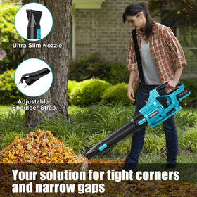 Bamse leaf blower shoulder strap reduces fatigue during extended yard cleanup