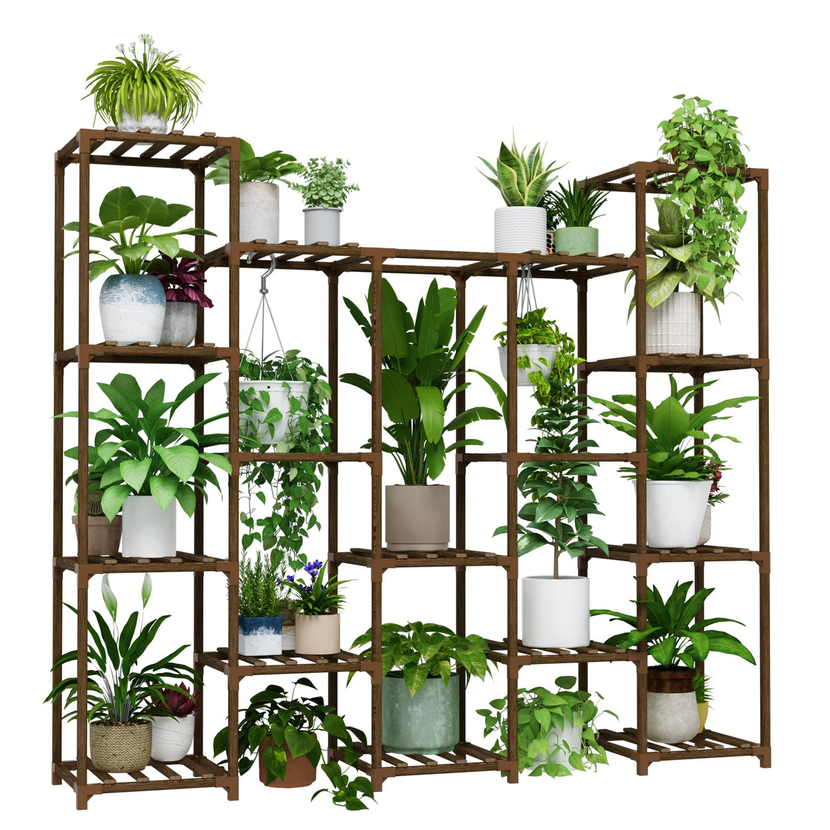 Bamworld 12-level design holds at least 14 pots for versatile arrangement.