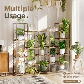 Bamworld 14-pot rack promotes vertical gardening on balconies and patios.