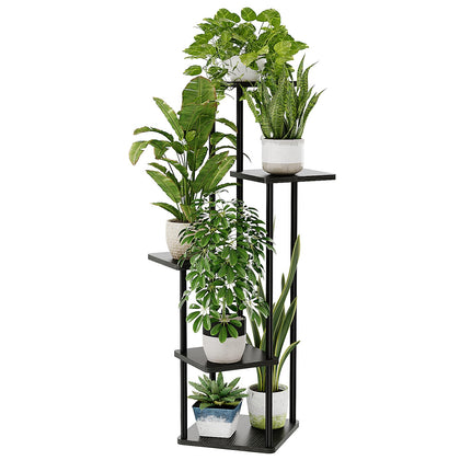 Bamworld 5-tier black plant stand front view for maximizing corner space