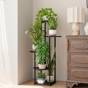Bamworld 5-tier black plant stand side view highlighting vertical display
