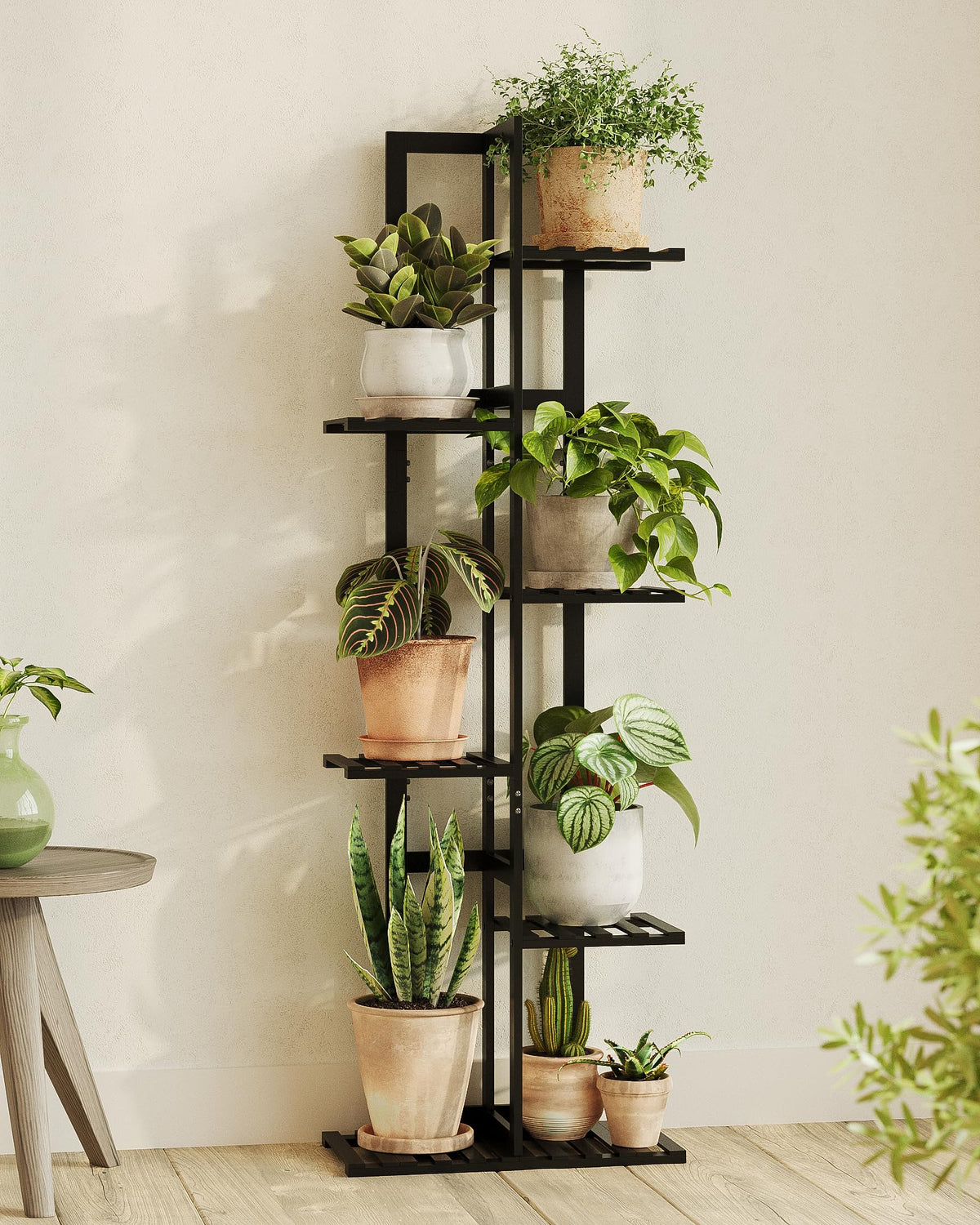 Bamworld 6-tier plant shelf saves floor space with versatile vertical storage.