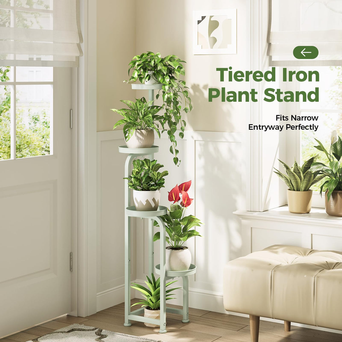 Bamworld adjustable feet keep the plant display level on uneven floors.