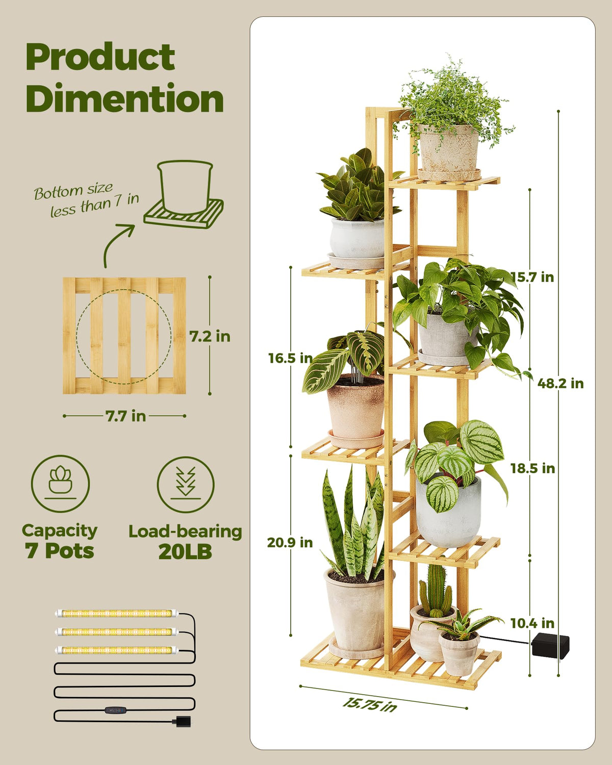 Bamworld bamboo plant stand closeup, natural finish for humid spaces
