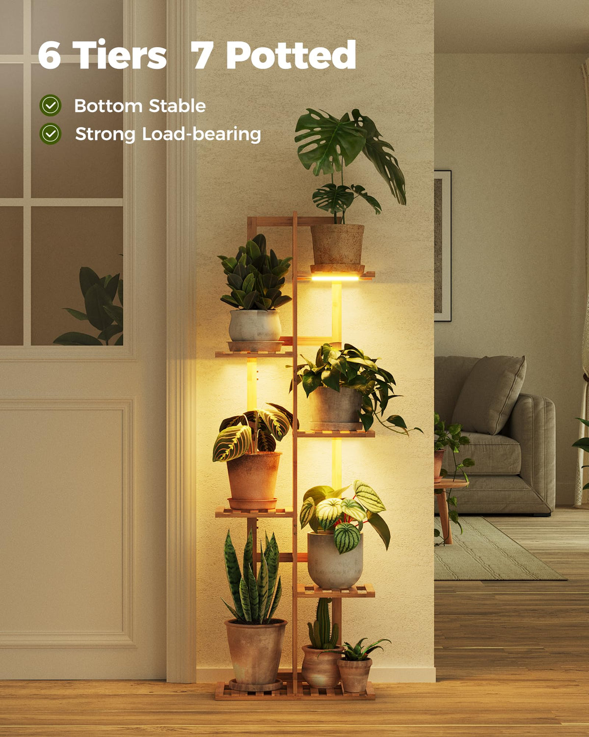 Bamworld 6-tier load capacity securely holds plant pots