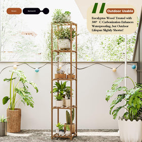 Bamworld carbonized eucalyptus wood stand showcases durable, weather-friendly design.
