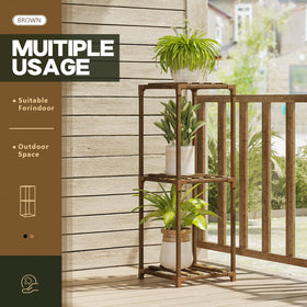 Bamworld carbonized natural wood plant shelf highlighting durable, water-resistant design.