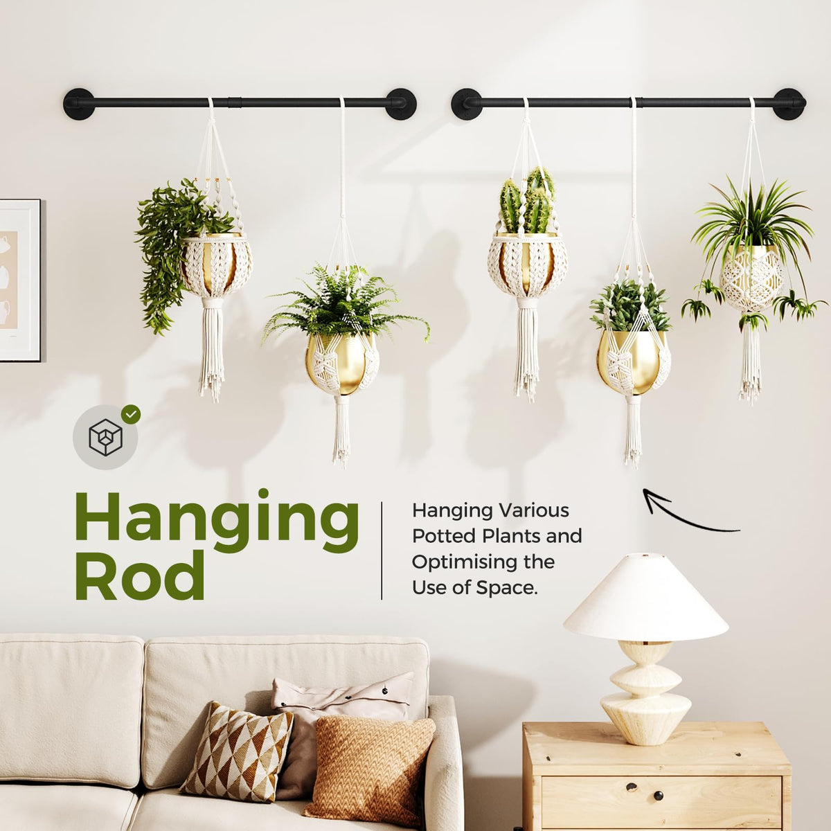 Bamworld ceiling mount hanging planter demonstrates versatile wall-to-ceiling installation options.