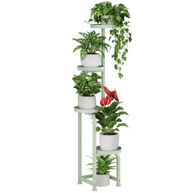 Bamworld corner plant stand with four mint-green tiers for compact indoor display.