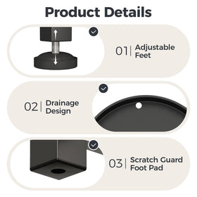 Bamworld drainage trays and adjustable feet help keep floors clean.