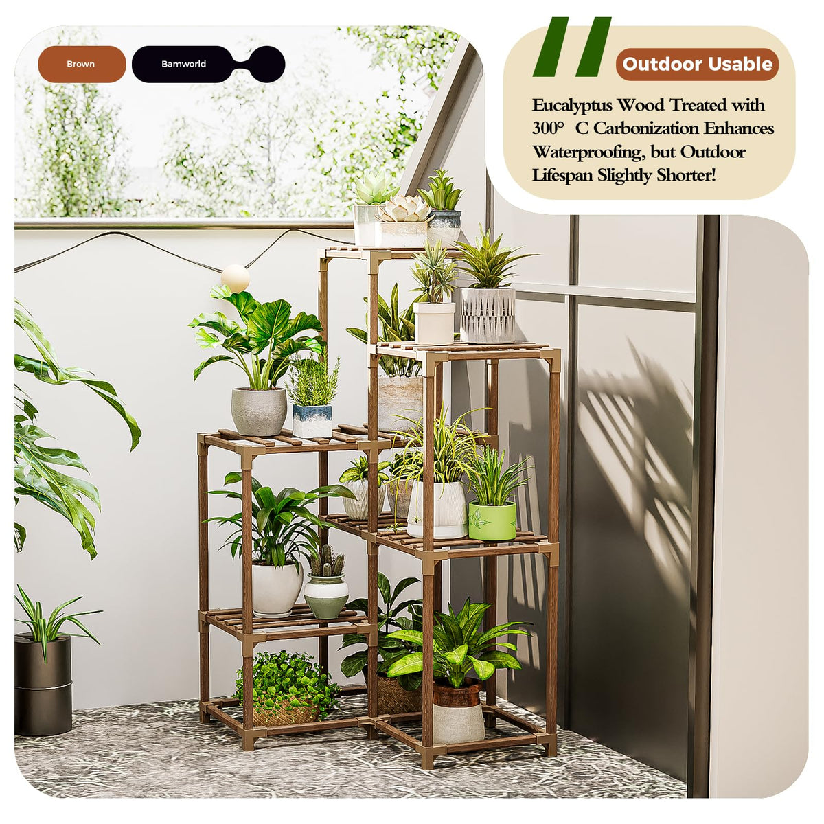 Bamworld indoor-outdoor plant table for patio or living room