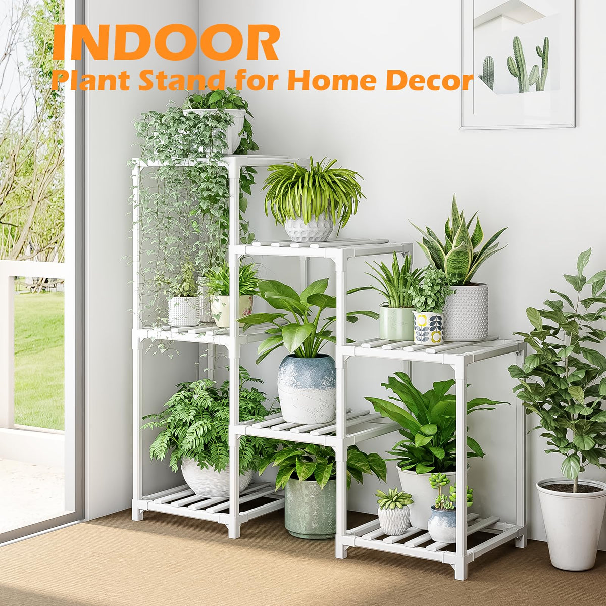 Bamworld ladder design holds seven pots for easy, organized display.
