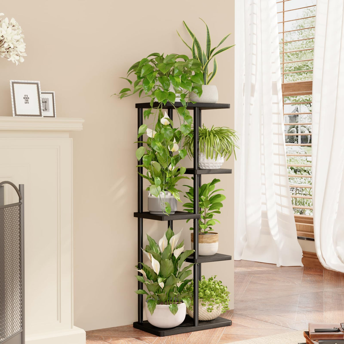 Bamworld metal plant shelf offers durable support for indoor greenery