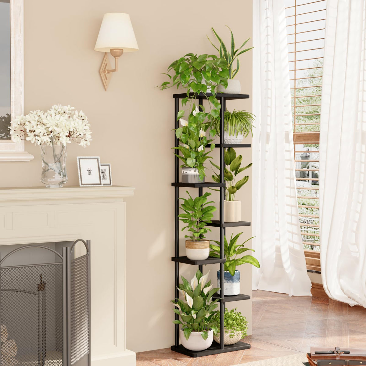 Bamworld metal plant shelf with sturdy frame ideal for stable indoor displays.