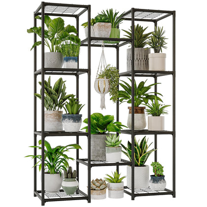 Bamworld outdoor metal plant stand with 10 shelves for versatile plant arrangement.